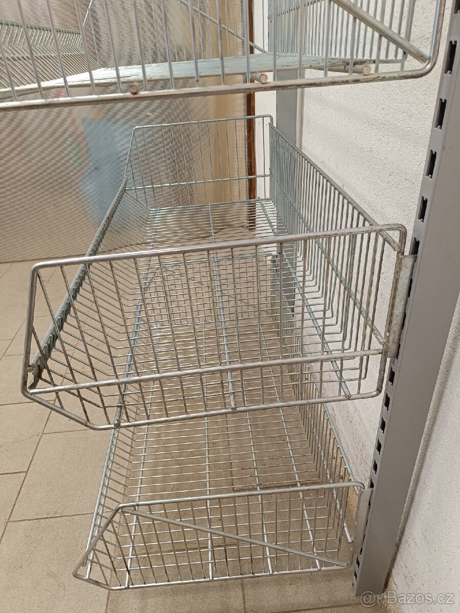 Regál,stojan na zeď, pozinkované drátěné koše - 6