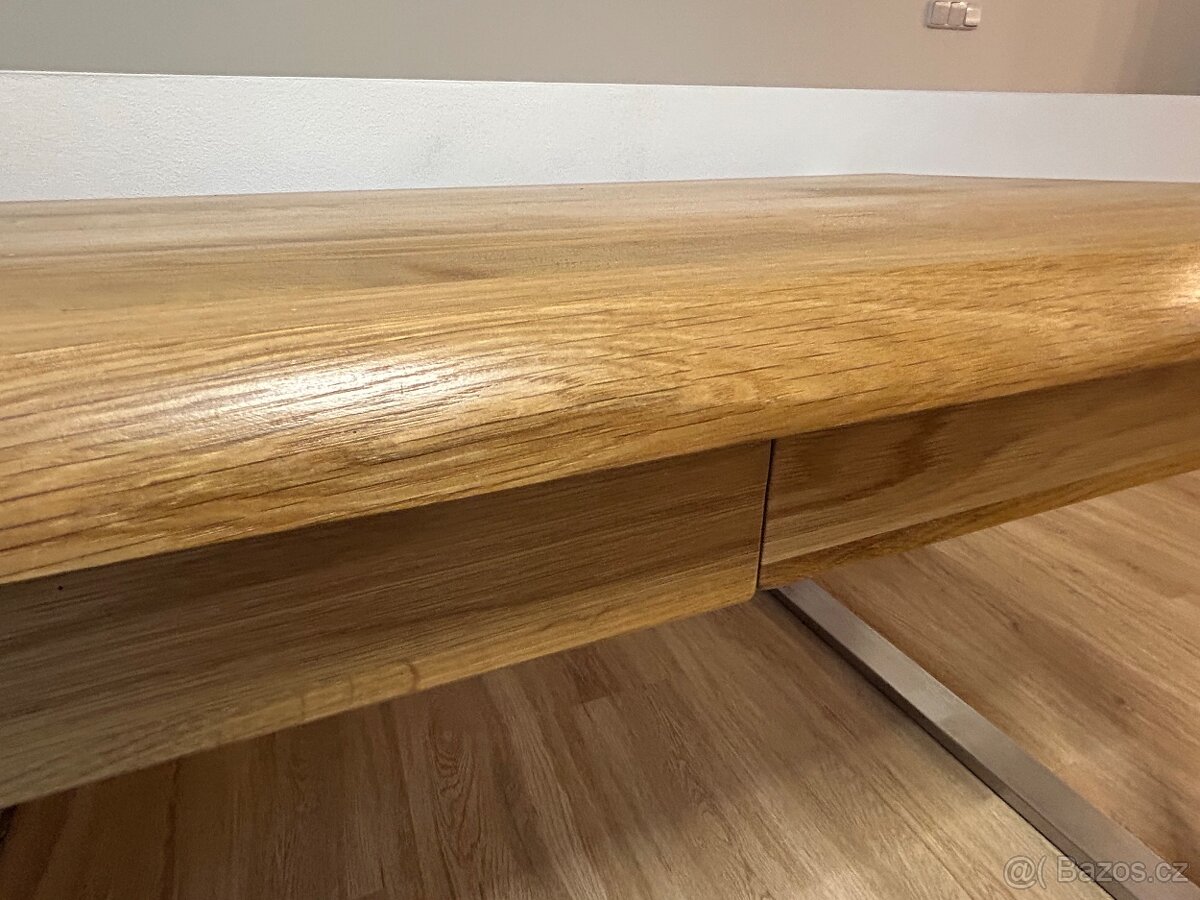 Psací stůl s nerezovou podnoží a masivní dubovou deskou - 6