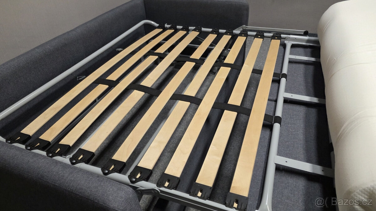 Nový rozkládací gauč s postelí šedá látka - 6