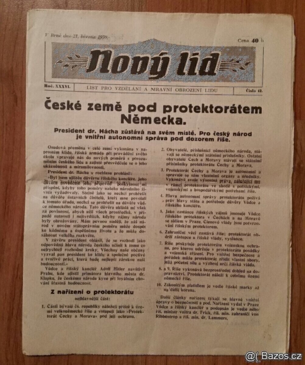 Noviny Nový lid - České země pod protektorátem 3x - 6