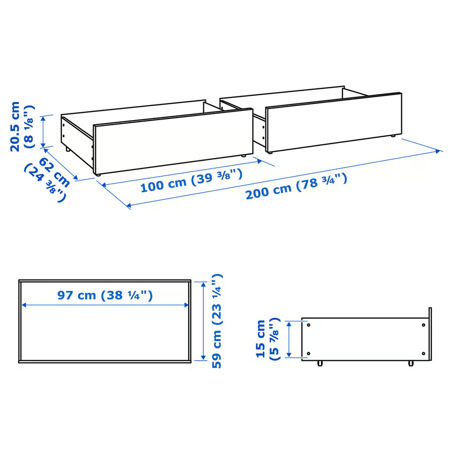 Postel MALM černohnědá 90x200 + lamelový rošt + zásuvky - 6