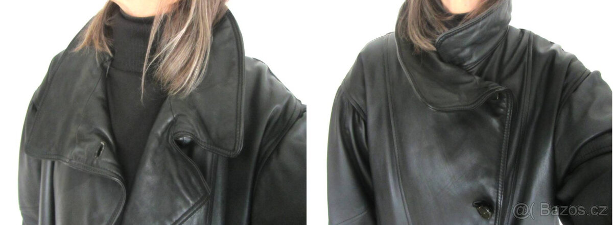 Vintage 80s černý kožený dámský kabát - 6