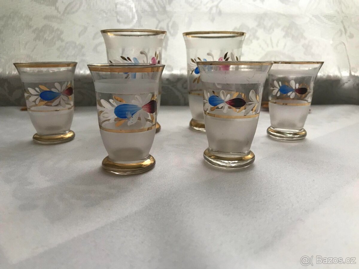 Starožitná karafa a duální skleničky ručně malované - 6