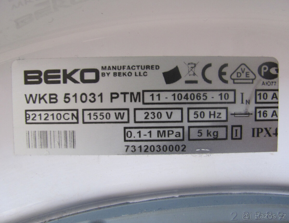 ÚZKÁ PRAČKA BEKO - 5kg - 37cm - A+ - 6