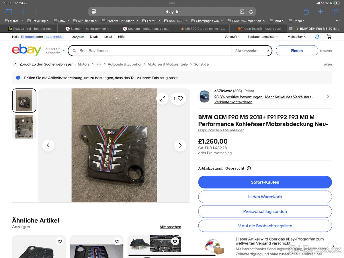 BMW M5 f90,M8 X5M X6M karbonový kryt motoru original - 6