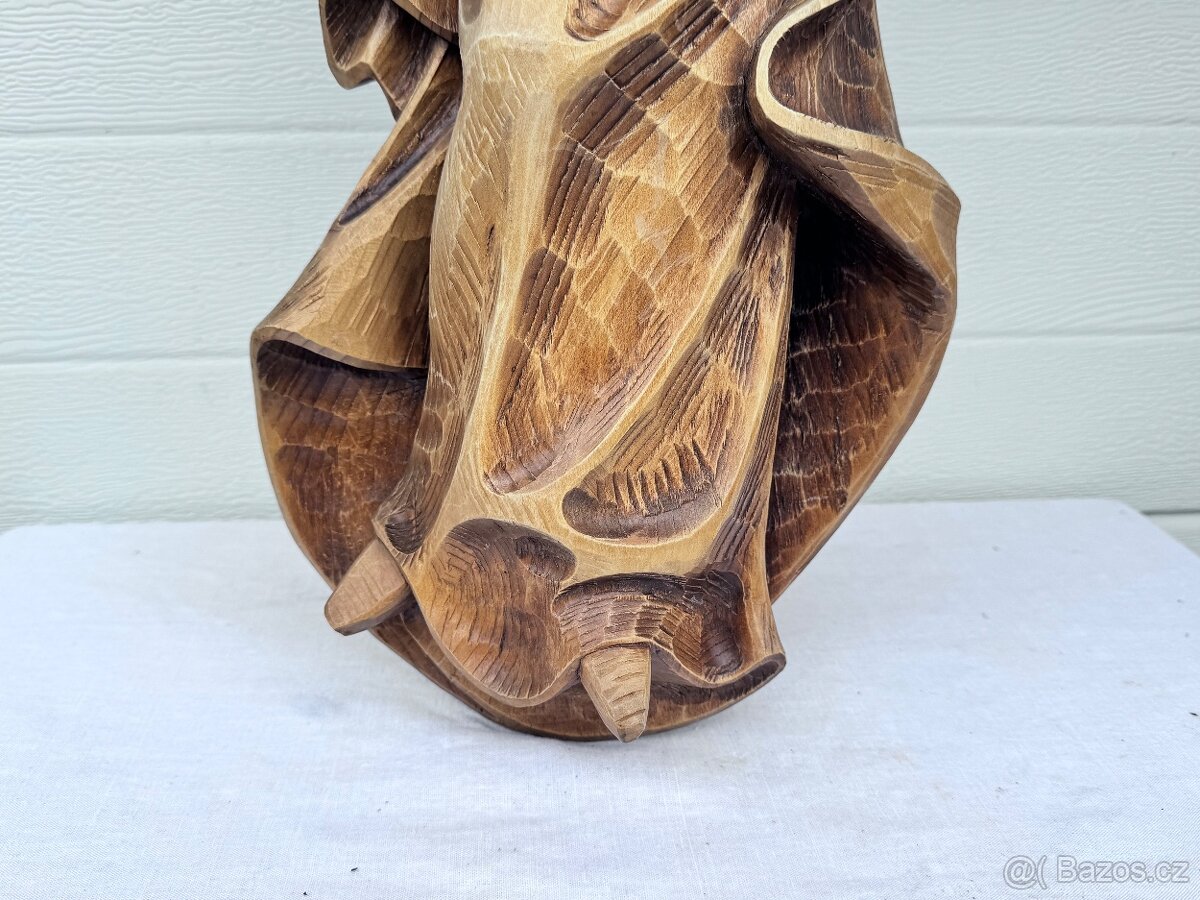 Velká dřevená socha Panna Marie značená řezbářem - 6