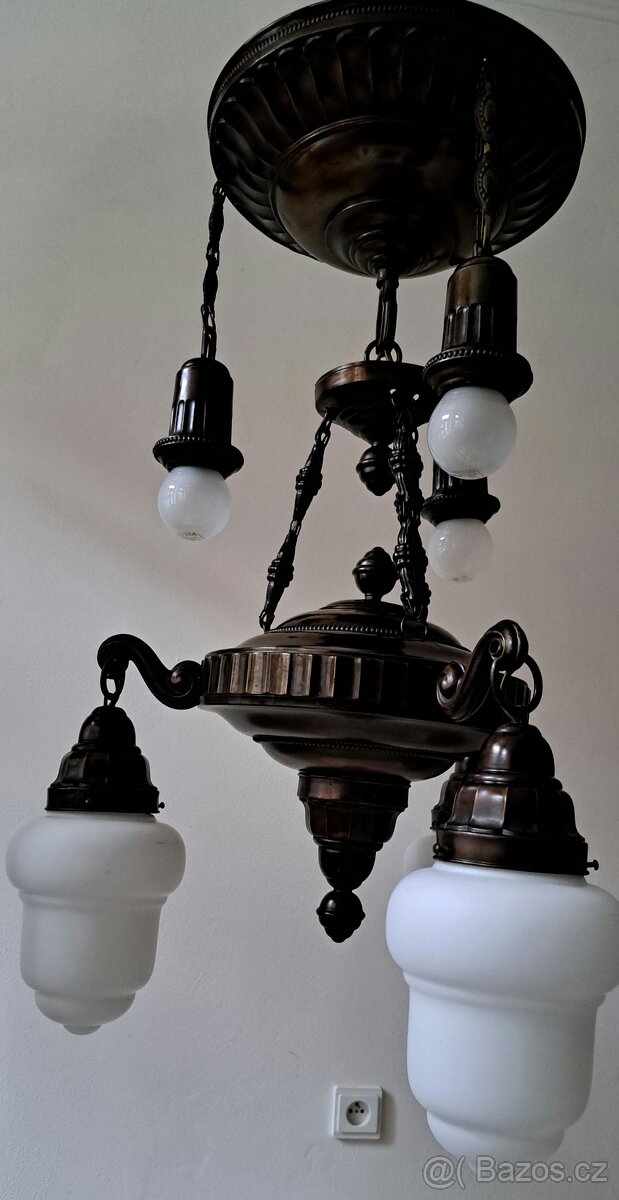 Starožitný secesní lustr, stropnice, secese - 6