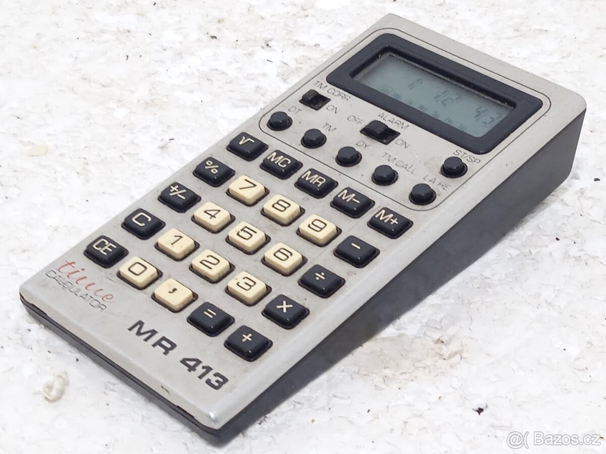 Tesla MR 413 - retro kalkulačka s budíkem stopkama datumem - 6