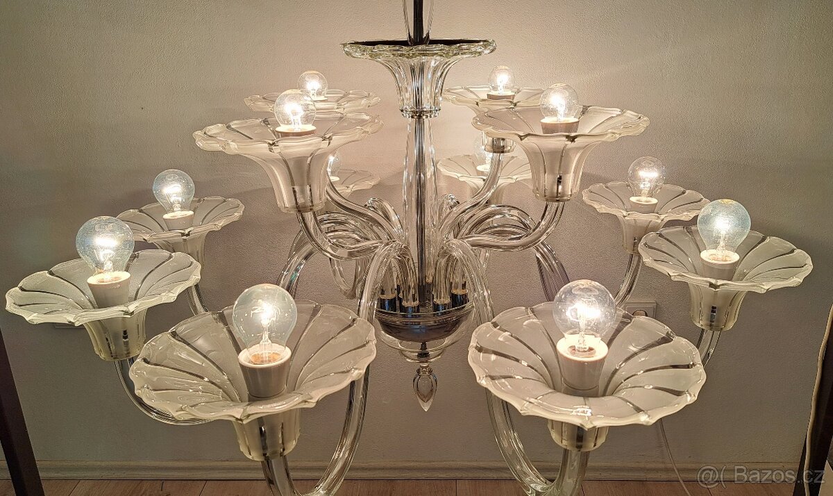 Starožitný Art Deco celoskleněný lustr. - 6