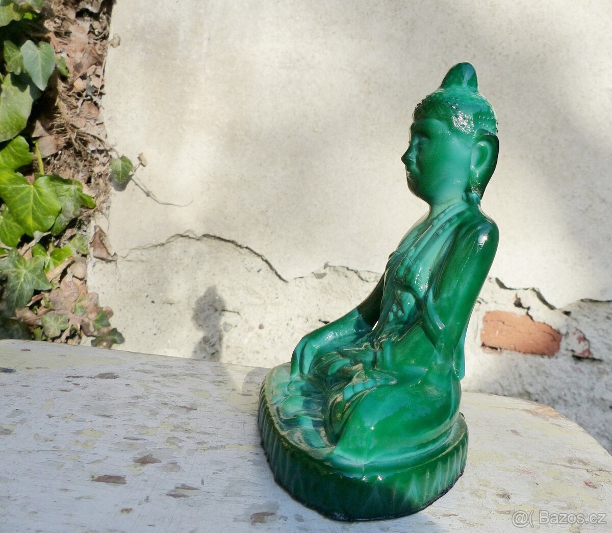 Buddha, malachitové sklo, Schlevogt - 6