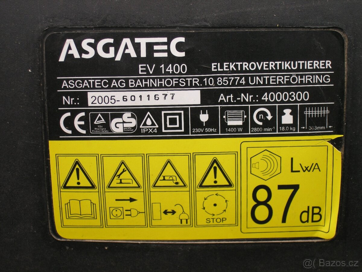Zahradní elektrický vertikutátor ASGATEC EV 1400 - 6