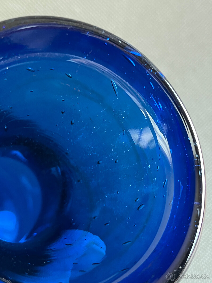 Váza s nálepy 20 cm, kobaltové sklo, ruční výroba - 6