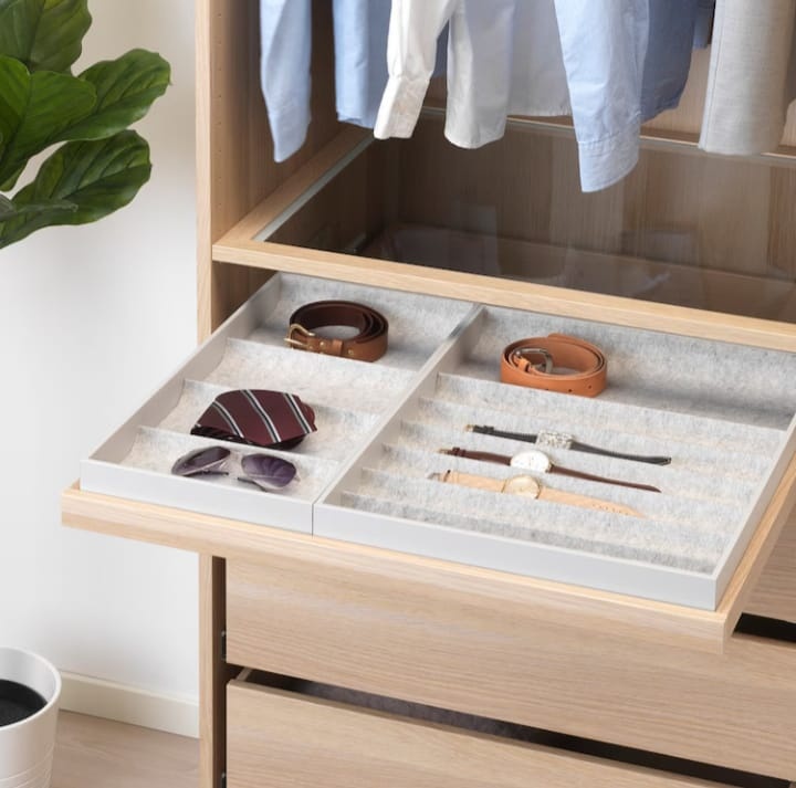 IKEA KOMPLEMENT Výsuvný podnos tmavě šedá, dub 75x58 cm - 6