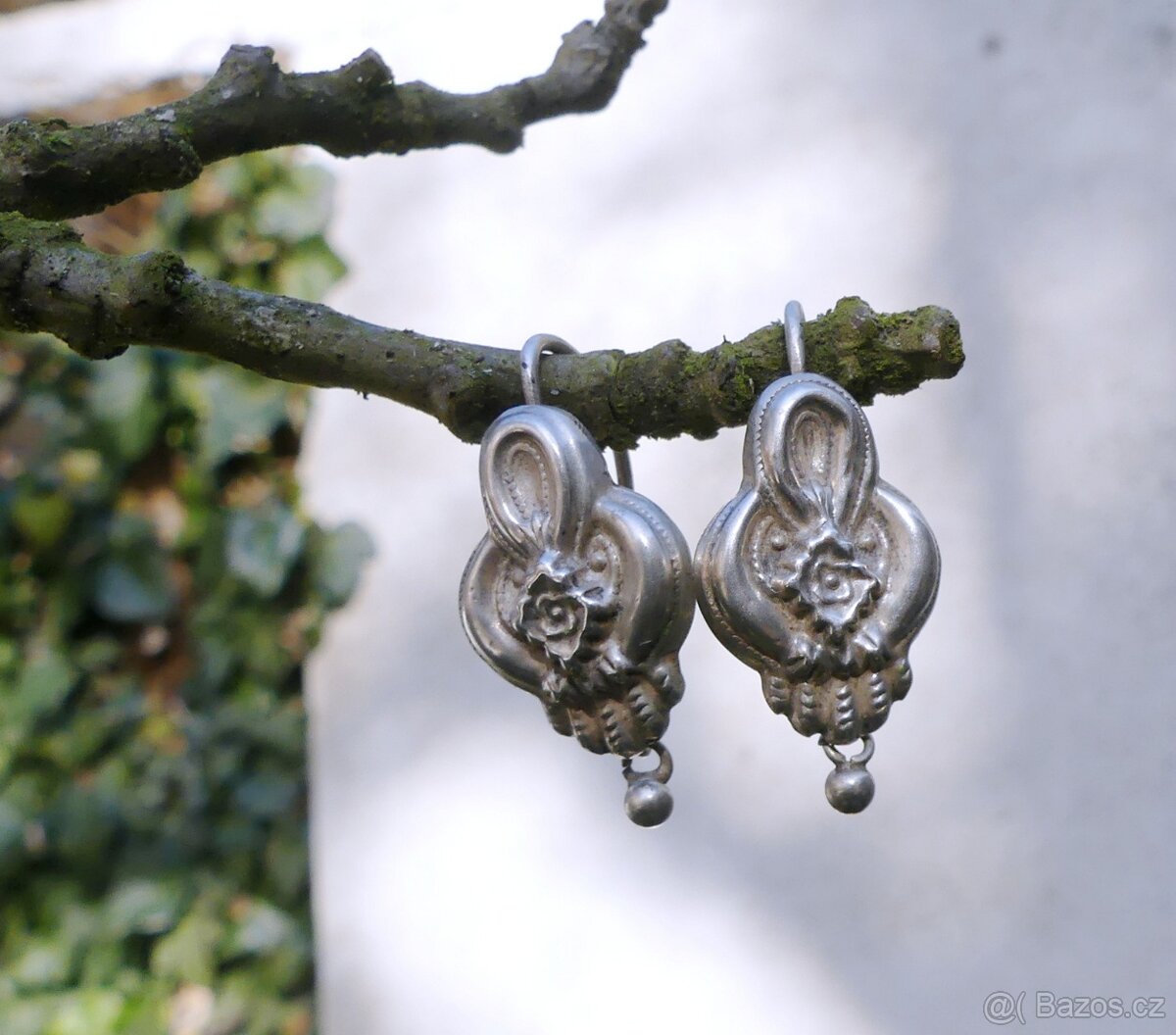 Starožitné stříbrné náušnice, biedermeier, R-U - 6