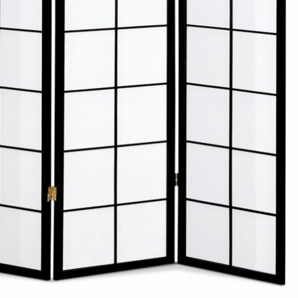 4 dílný dřevěný paravan bílý, černý - 6