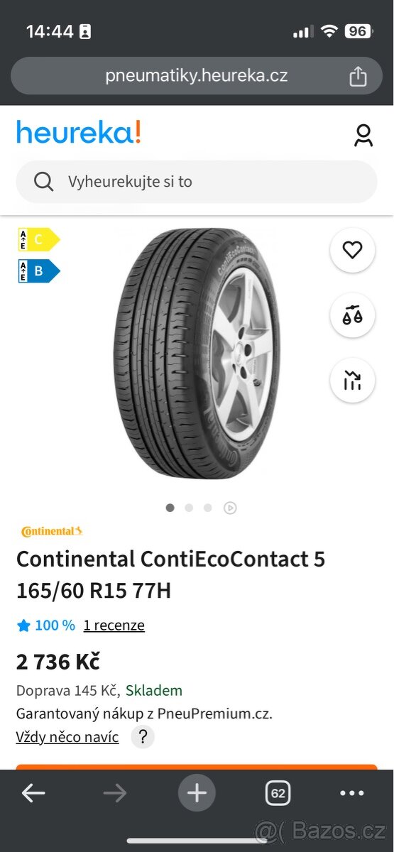 2x letní pneu 99% Continental 165/60/15 - 6