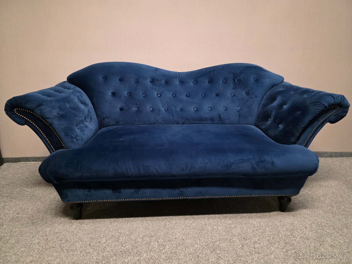 Modrá stylová sedačka 3+2 zdobená semiš - 6