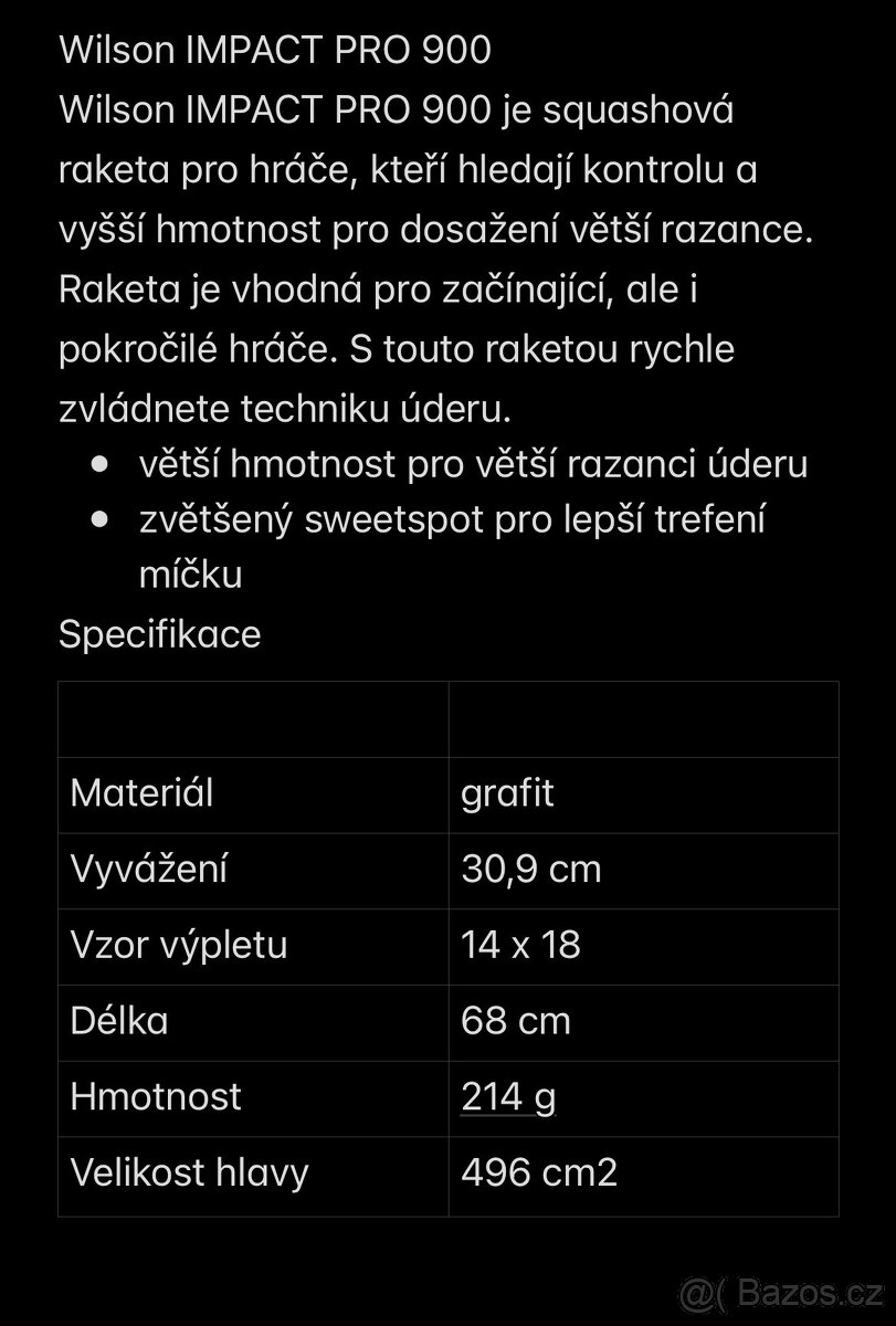 RAKETA SQUASH WILSON IMPACT PRO 900 - 6