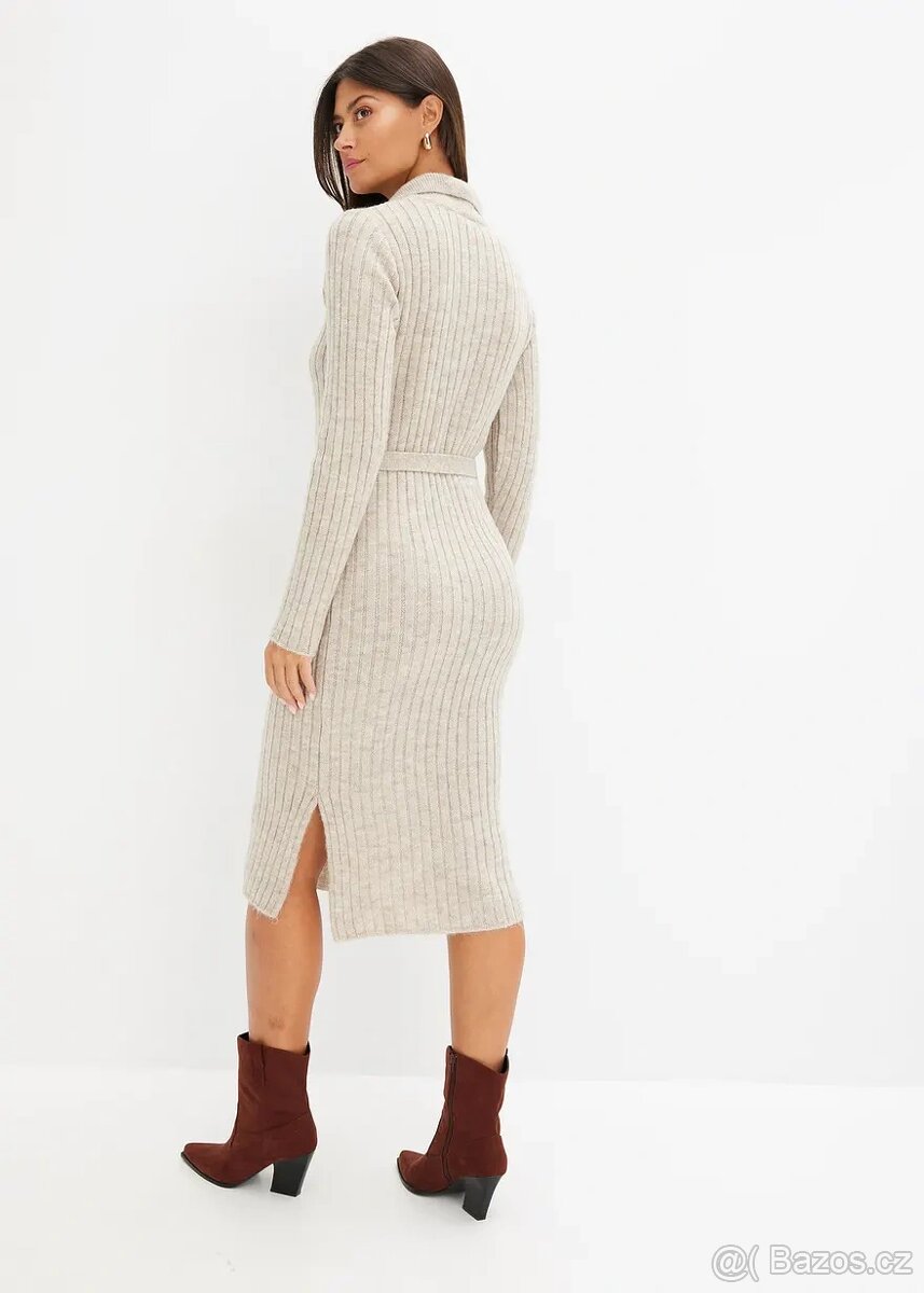 Teplé pletené midi šaty s páskem 48/50 - 6