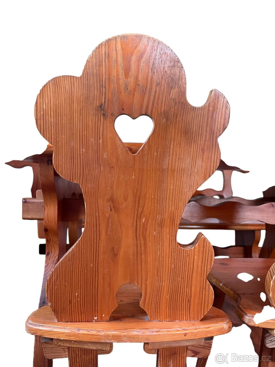 Starožitný chalupářský stůl, lavice, židle - 6