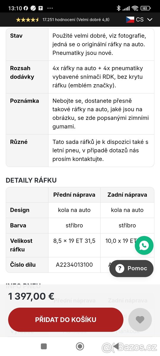 Alu kola mercedes W222 S class 5x112r19 zimní - 6