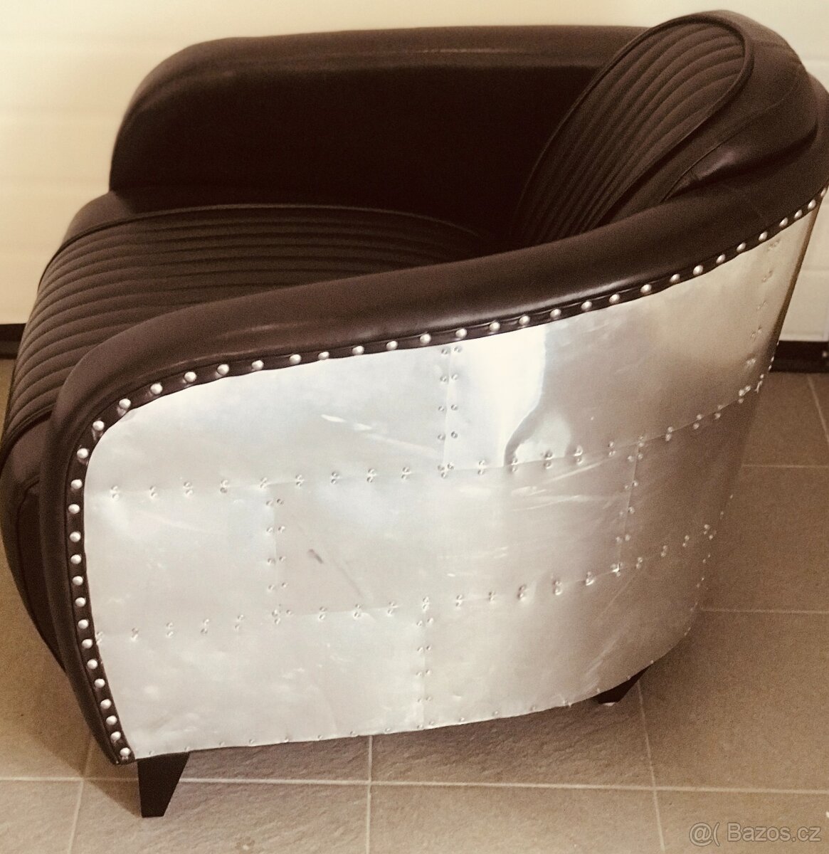 2 Aviator Tomcat Chairs Riveted Aluminum/Ribbed Leatherette - 6