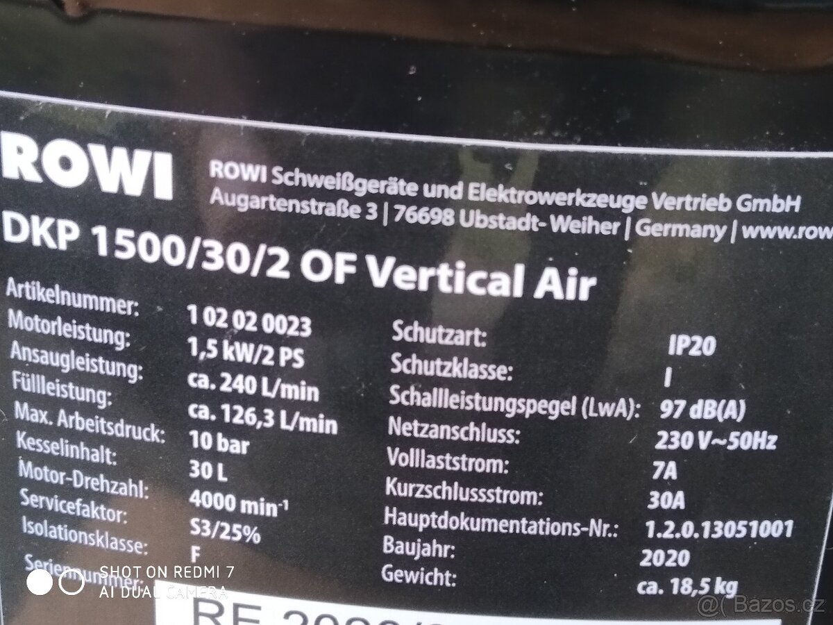 Prodám NEPOUŽITÝ Bezolejový kompresor ROWI DKP 1500/30/2 -10 - 6