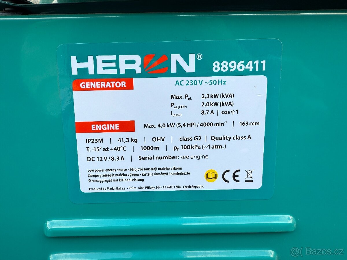 Elektrocentrála HERON 2300W - stav nový - 6