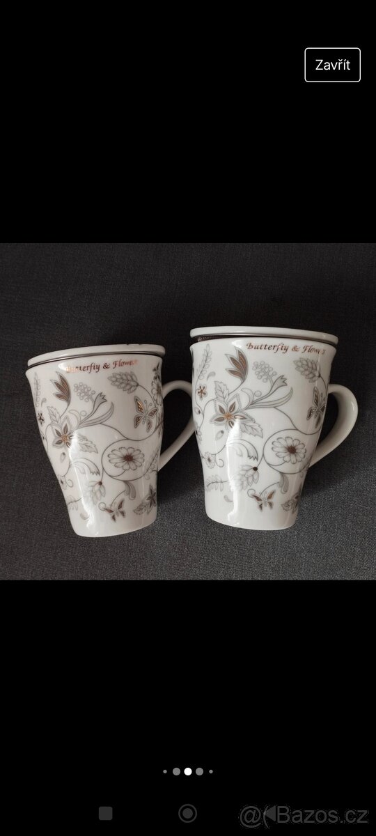 Dva pěkné hrnky se sítkem a podšálkem - 6