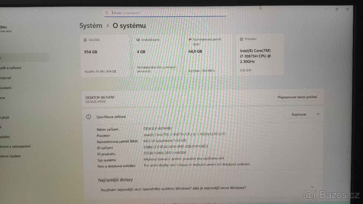 Fujitsu Celsius H7510 15,6" i7-10875H, 64GB, Quadro T2000 - 6