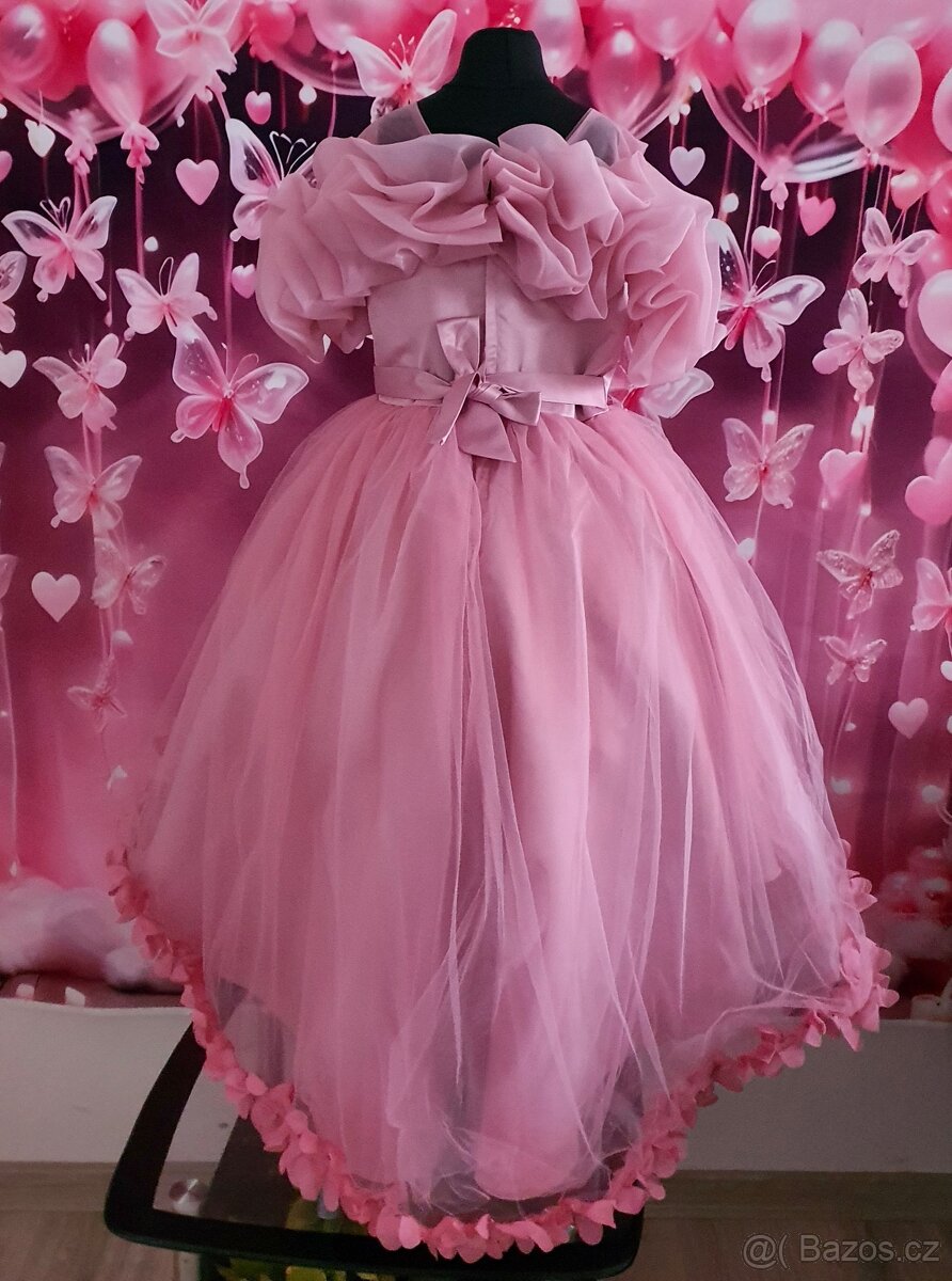 Pudrové růžové společenské dětské šaty - 6