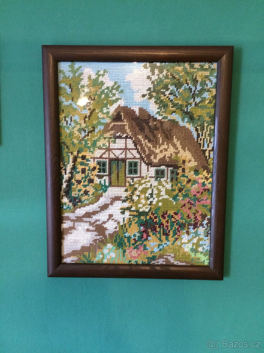 Obrazy obrázky vyšívané obrázky Provence vintage retro 2 ks - 6