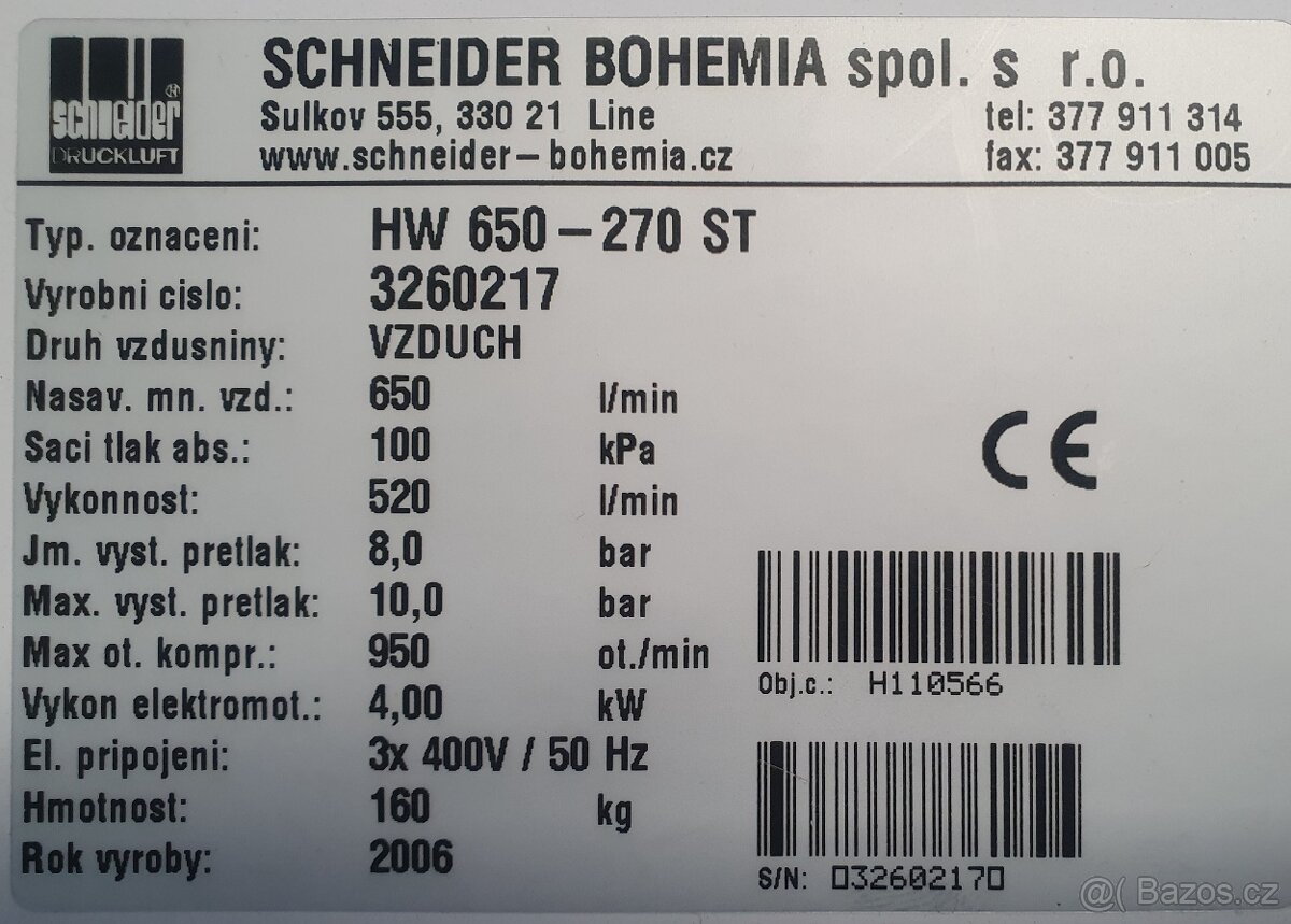 Pístový kompresor Schneider HW 650-270 ST - 6
