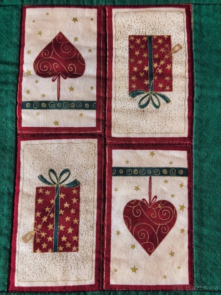 ručně šitá bavlněná vánoční sada – běhoun na stůl + 2 prostí - 6