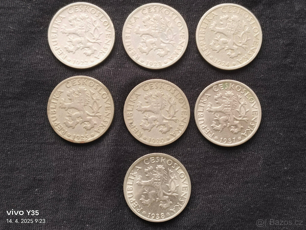7x 1 kč 1922, 23, 24, 25, 29, 37, 38 - 6