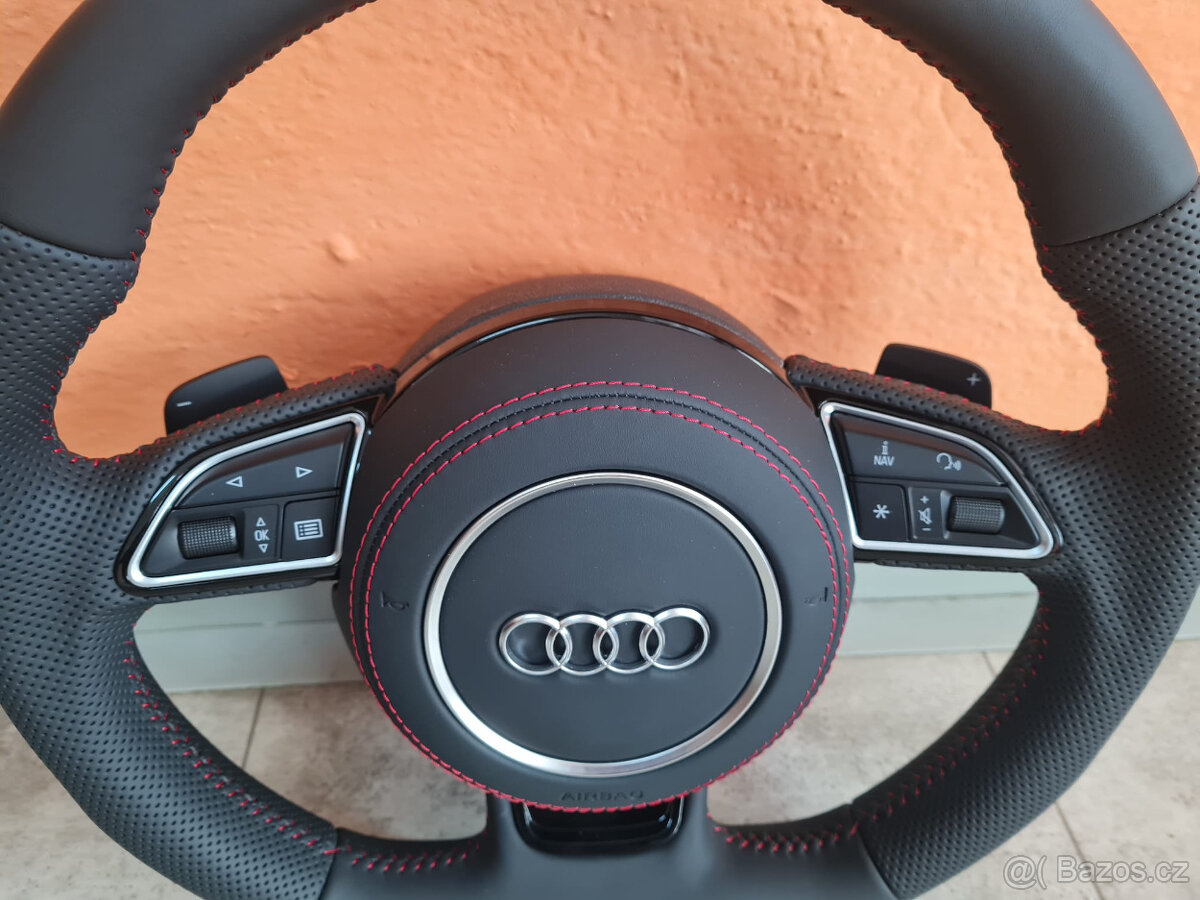 AUDI MULTIFUNKCNY VOLANT S AIRBAGOM A PADLAMI, červená niť - 6