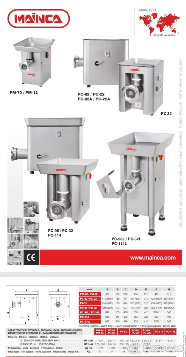 Mlýnek na maso Mainca - PC 82 - 400V - triplecut Záruka - 6