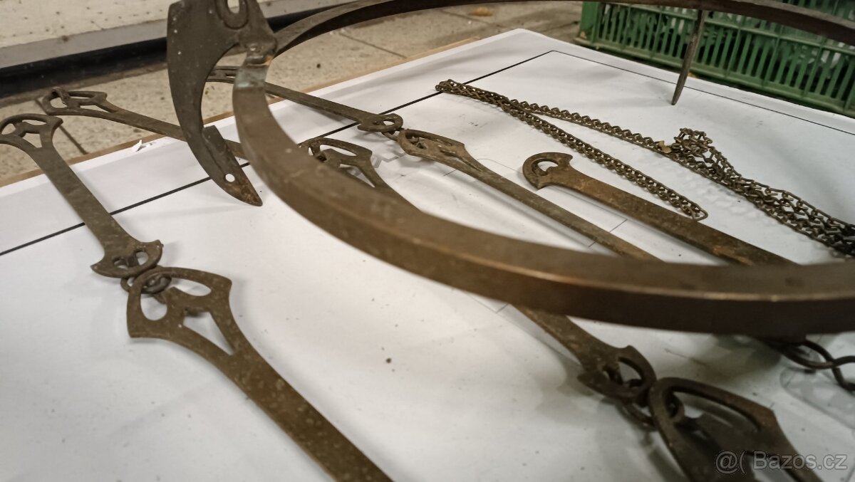 Lustr secesní mosazný , zajímavý širm - 6