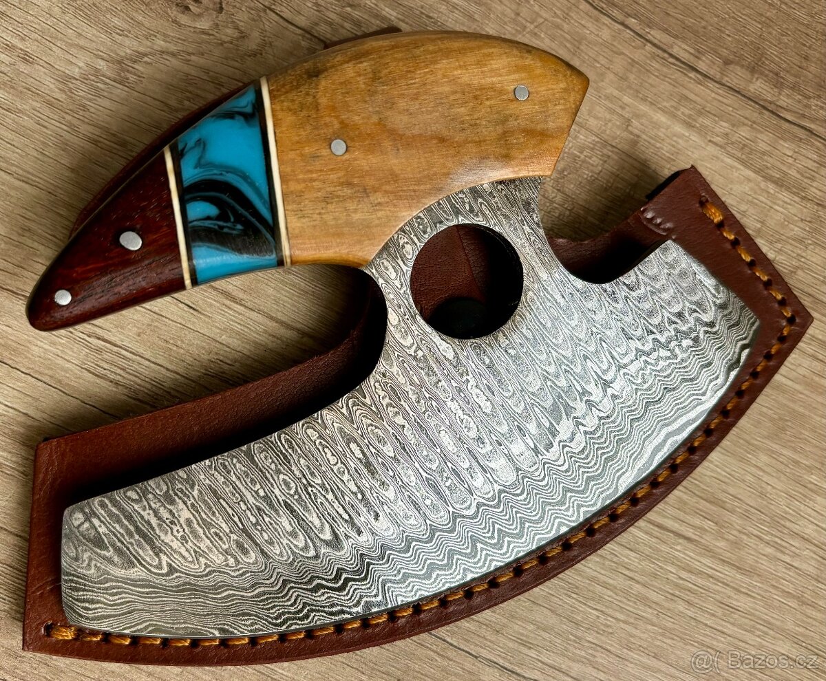 ručně kovaná Damašková sekera VALHALLA s koženým pouzdrem - 6