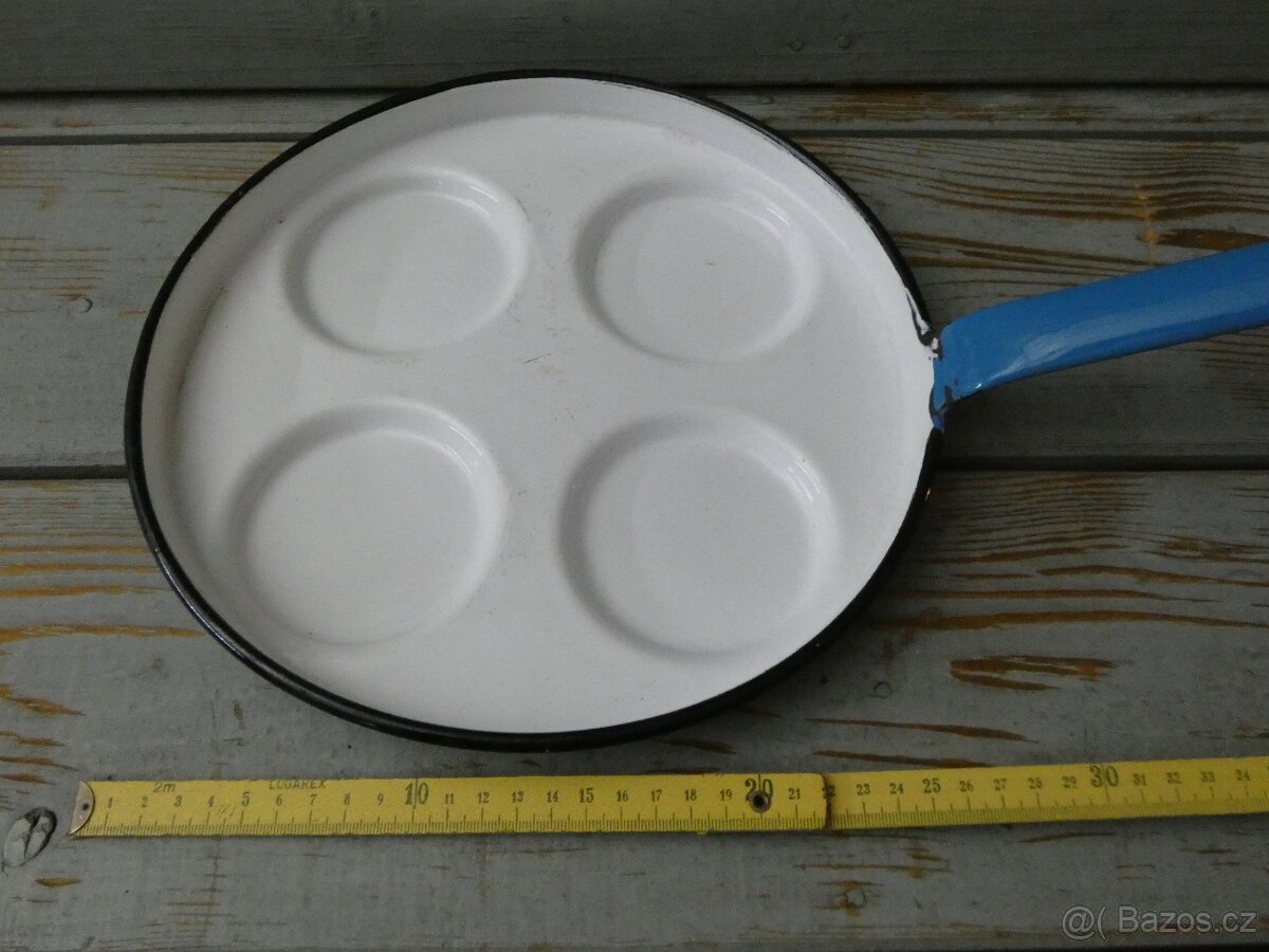 Starý smaltovaný modrý omeletník - 6