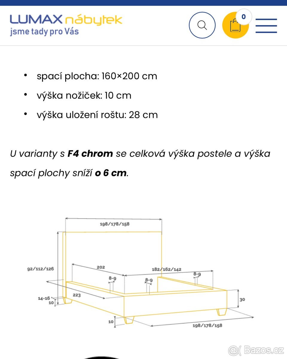 Čalouněná postel 160 -rám s čelem a úložným prostorem - 6