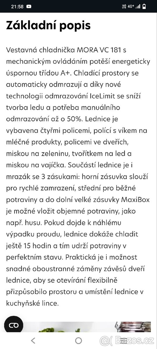 Vestavena lednice Mora - 6