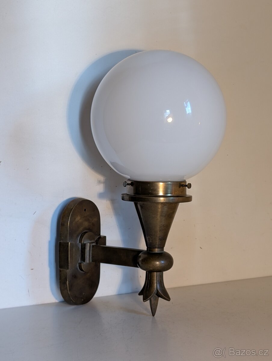 Art Deco kubistická mosazná nástěnná lampa, lampička - 6