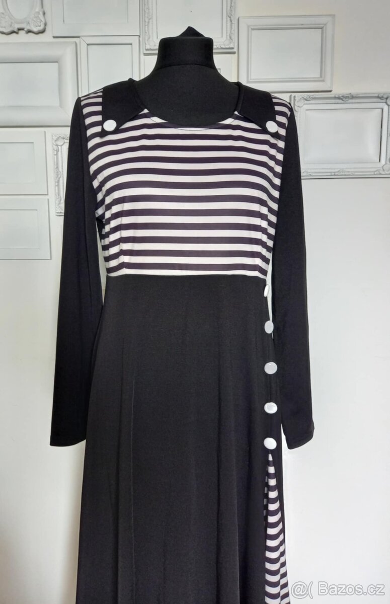 Dlouhé retro šaty s proužky, top stav - 6