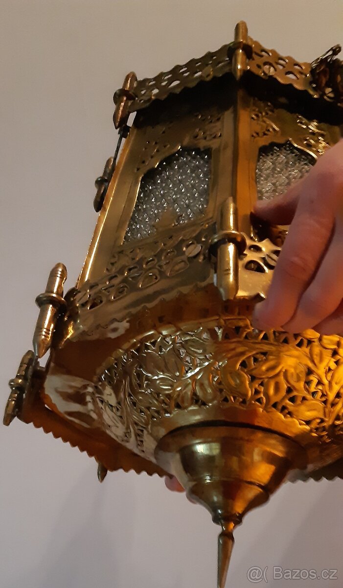 Starožitná masivní mosazná zdobená lampa - 6