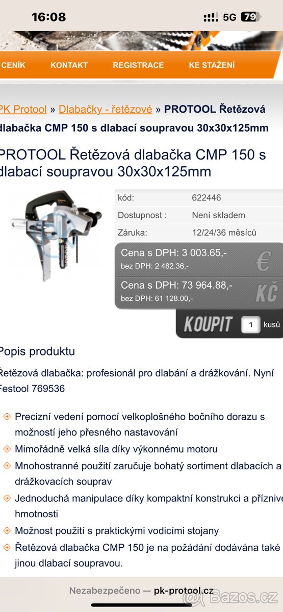 Řetězová dlabačka protool CMP 150 - 6