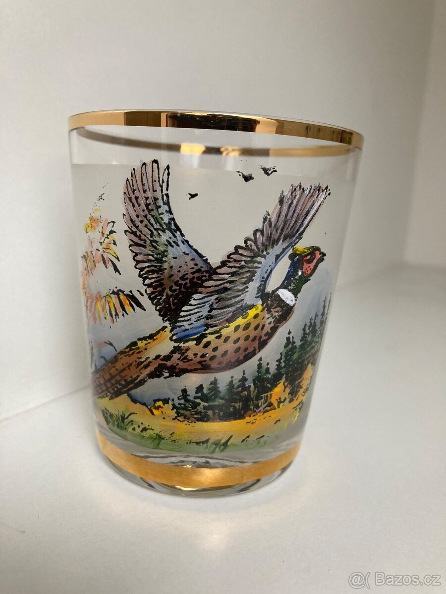 Skleněný džbán + skleničky, myslivecký motiv - 6