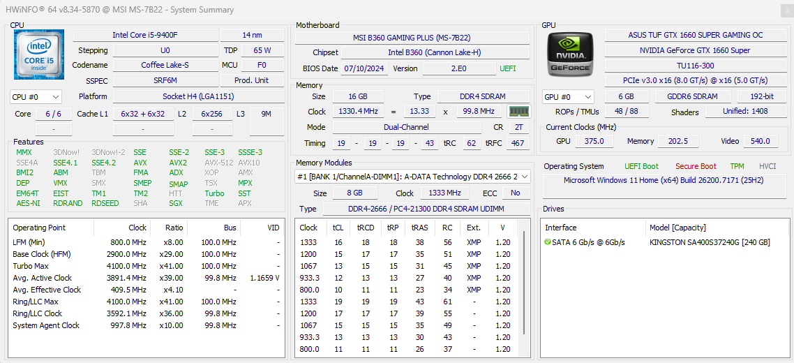 Herní PC Intel I5-9400F / GTX 1660 Super / 16GB RAM - 6