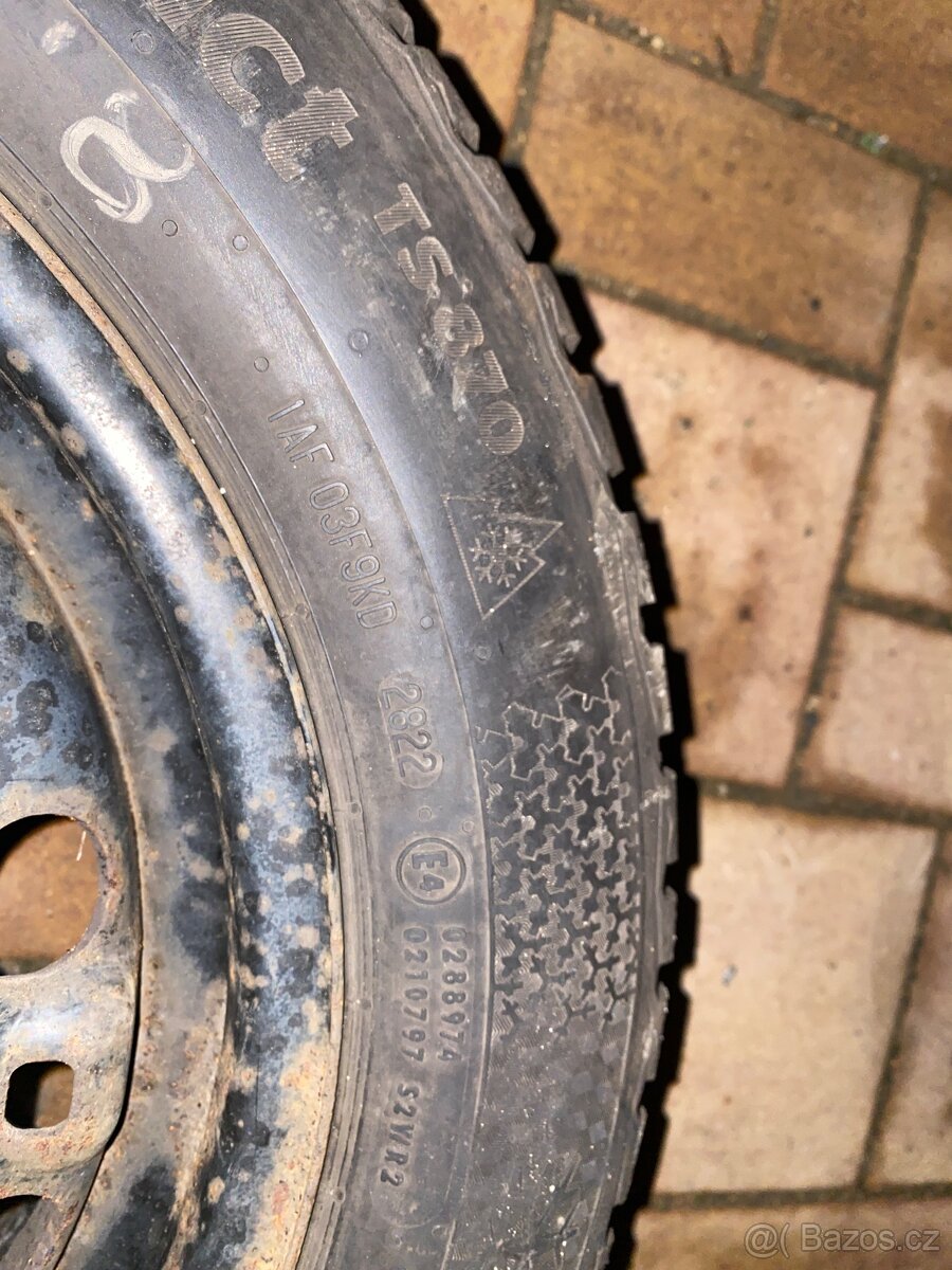 Plechové disky 15” 5x100 a zimní pneu 185/60/R15 Continentál - 6