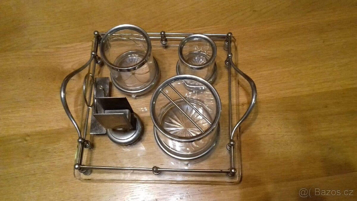 Kuřácký mosazný stolek nahoře s mozaikou + kuřácká sada - 6